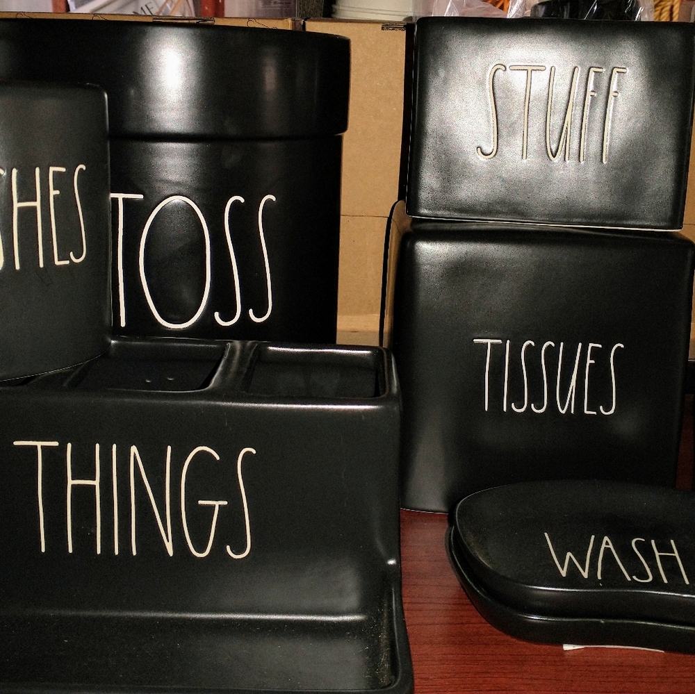 Rae Dunn black ceramic bath set